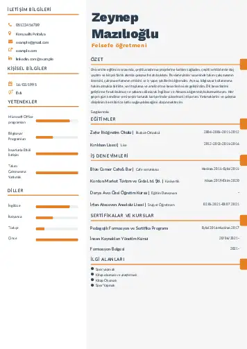 Felsefe Öğretmeni CV Örnekleri cv indir
